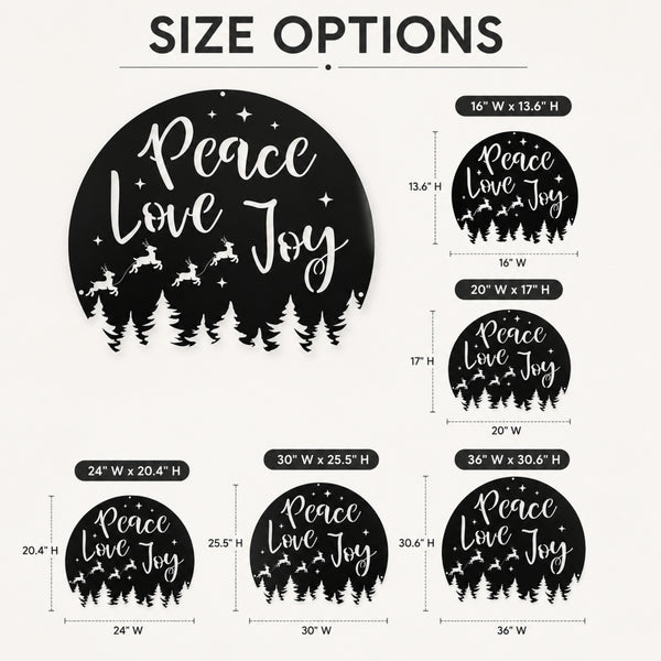 Peace Love Joy Christmas Metal Wall Art – Reindeer & Pine Tree Holiday Sign