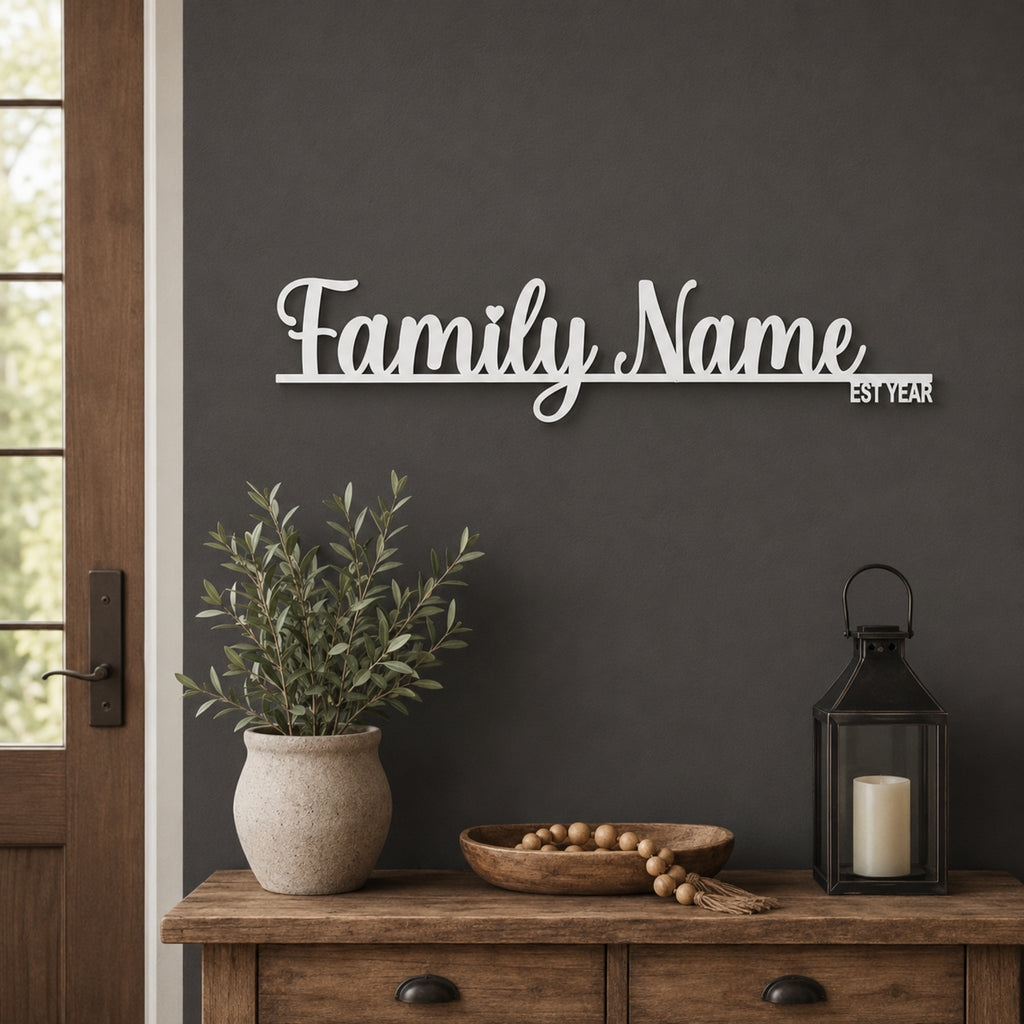 Personalized Family Name Metal Sign with Established Year – Script Style